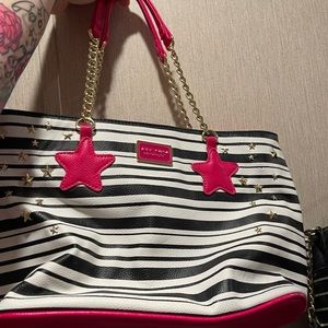 Betsey Johnson - black and white purse with hot pink and gold accents